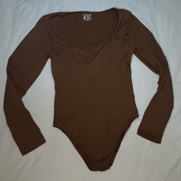 NEW* Bodysuit Sexy Ribbed One Piece / Square Neck / Long Sleeve / Coffee / Large - Picture 2 of 8